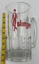 Slim Jim Brand 8 Inch Tall Beer Glass Mug Clear Red Lettering Man Suit Hat Cane picture