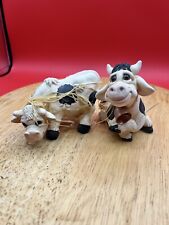 Cow Figurines Character Collectibles Black And White with Copper Bell picture