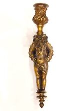ANTIQUE SUPERB HENRY DASSON STYLE CHILD FAUNO BACCHUS FIGURAL CANDLE LAMP SCONCE picture