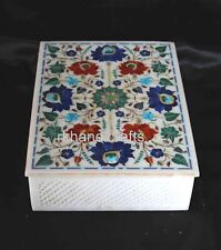 12 x 9 Inches Multicolor Stone Inlay Work Necklace Box White Marble Jewelry Box picture