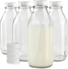 Stock Your Home Liter Glass Milk Bottle with Lid 4 Pack 32 Oz Jugs and 8 White picture