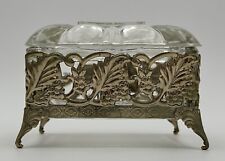 Vintage Very Nice Heavy Glass Ormolu Trinket, Vanity Box Filigree, Gorgeous picture