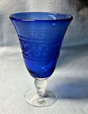 ARTLAND Etched Stemmed Glass Wine Water Goblet * Cobalt Blue picture