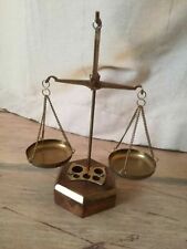 Solid Brass And Wood Small Weighing Scale With Some Weights Greats Collectible  picture
