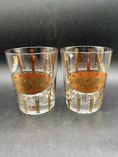 Vintage Lowball Glasses Pair With Eagle, Red Stars Gold Stripes Barware picture