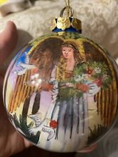 Antique Heritage Hand Painted Hand Blown Glass Christmas Ornament Angel & Doves picture
