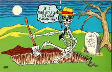1960'S. IF I HAD ANY GUTS I'D QUIT SMOKING  SKELETON. POSTCARD. picture