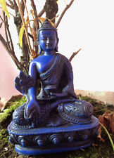 Tibetan Medicine Buddha Lapis Blue Color Dragon Carving Healing Resin Statue picture