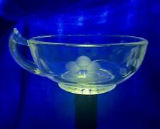 Uranium Imperial Glass Clear Round Footed One Handle Nappy Bowl Flowers & Vines picture