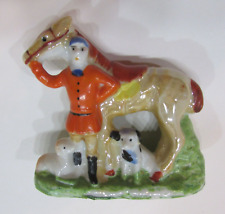 1930's Hand Painted Japan Porcelain Lusterware Man w Horse Hunting Dogs Figurine picture
