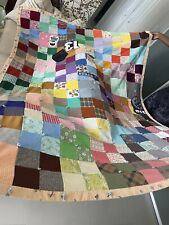 READ Vintage Handmade Granny Core Crazy Patchwork Quilt 80”X 58” Twin FLAWS picture