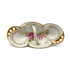 IPF Germany White Rose Pattern Handled Gold Gilded Scalloped Edge Celery Dish picture