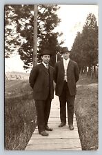 RPPC Men Standing On Wooden Sidewalk Suits FASHION ANTIQUE Postcard AZO 1904-18 picture
