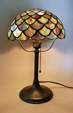 Arts & Crafts Miller Handel Era Antique Lamp Bronze Stain Glass Leaded Shade picture