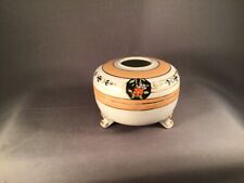 VINTAGE NORITAKE PORCELAIN FOOTED HAIR RECEIVER PEACH BAND BLACK FLORAL GOLD MIJ picture