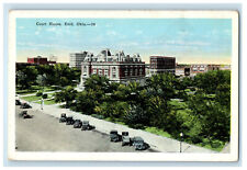 c1930s Vintage Cars Parked, Court House, CC Heflin Cards, Enid OK Postcard picture