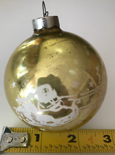 Vintage Blown Glass Stenciled Ornament ~ Santa on Sleigh with Reindeer 3.25