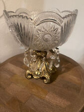 German lead crystal compote on brass pedestal with hanging crystals picture