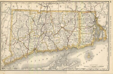 Connecticut & Rhode Island Rand McNally color map showing railroads 1888 picture
