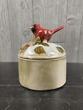 Vintage Cardinal Ceramic Winter Canister Snow Pine Cones Rustic picture