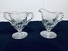 Imperial Glass Co. Floral Footed Sugar and Creamer Set Candlewick Beaded Handle picture