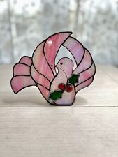 Vintage Stained Glass Tea light / Votive Candleholder Pink Dive With Holly picture