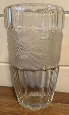 MCM Vintage Large Bohemian Leaded Glass Vase Frosted Beaded Etched Sunflowers picture