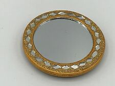 Pocket Purse Mirror Ornate Brass Tone 2-3/4