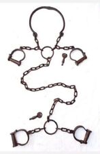 2 key Iron Antique Handcrafted Rare Neck Leg & Hand Handcuffs Lock HC22 picture