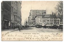Hartford Connecticut City Hall Square Trolly Carriage 1900s UDB Vintage Postcard picture