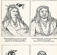COMANCHE Indian Chiefs 1885 ORIGINAL Engraving Catlin Native American Portraits picture