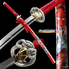 Gorgeous Red Warrior Sword Carbon Steel Japanese Samurai Katana Snake Tsuba picture