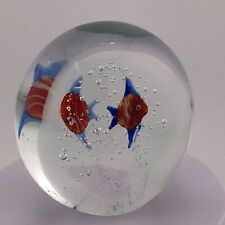 Vintage Art Blown Glass Aquarium Fish Sculpture Sphere Bubbles Paperweight picture