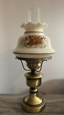 Vintage Quoizel Rust Rose Hurricane Lamp Table Lamp Brass Base - WORKS picture