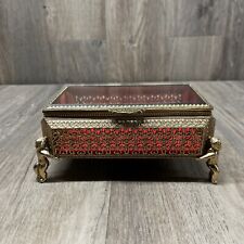 Vintage Gold Ormolu Filagree Beveled Glass Jewelry Music Box w/Cherubs or Angels picture