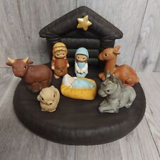 Vintage 1989 Cute Ceramic Christmas Nativity Creche Figurine Set picture