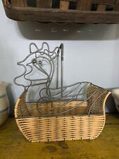 Vintage Primitive Metal Oval Chicken Wire And Wicker Egg Basket Farmhouse Decor picture