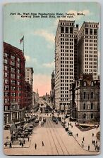 Detroit, Michigan - Fort Street Showing Ponchartrain Hotel - Vintage Postcard picture
