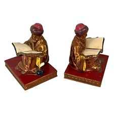 Antique 1923 LV Aronson Cast Metal Cold Painted Bookends of Arabian Scholar picture