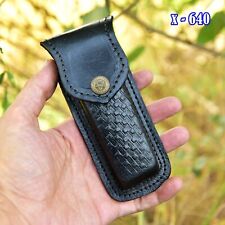 folding pocket knife sheath Custom genuine black Leather Sheath for Buck 110 picture