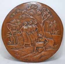 Antique Copper Round Ethnic Ladies Decorative Panel Original Hand Crafted Emboss picture