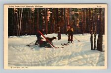 Iron Mountain MI, Skiing Scene, Michigan c1944 Vintage Postcard picture