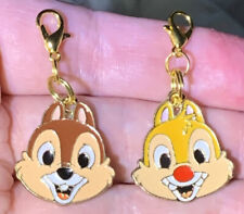 2 Pc Gold Chip & Dale Chipmunks Charm Zipper Pulls & Keychain Add On Clips picture