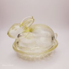 Vintage Ganz Yellow Glass Rabbit on Nest Bunny Basket Trinket Dish picture