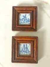 Delft Blue framed tiles, hand made and painted, windmill and ship themed picture