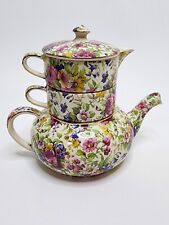ROYAL WINTON GRIMADES SUMMERTIME England MINI TEAPOT STACKING SET W GOLD TRIM picture