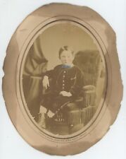 Antique Circa 1890s Round 8X10 Hand Tinted Mounted Photo Adorable Little Boy picture