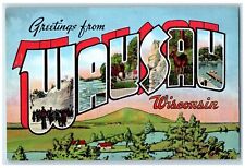 c1940 Greetings From Wausau Wisconsin Large Letters Multiview Vintage Postcard picture