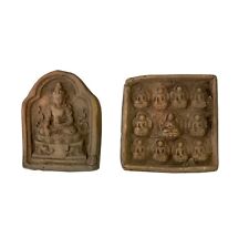 Set of 2 Small Chinese Oriental Clay Buddhas Theme Plaque Display ws2406 picture