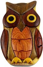 Owl Handcrafted Carved Intarsia Wood Puzzle Box Jewelry Trinket Box picture